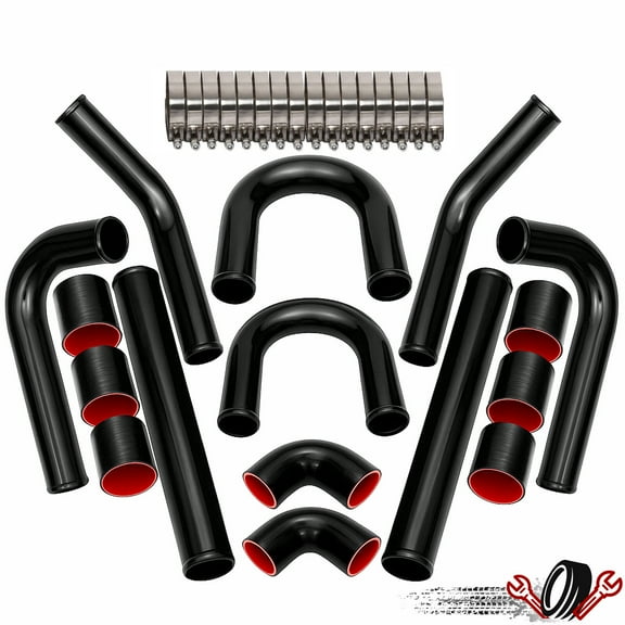 2.5" 63mm Universal Aluminum Turbo Intercooler Pipe Kit Hose Clamp Black