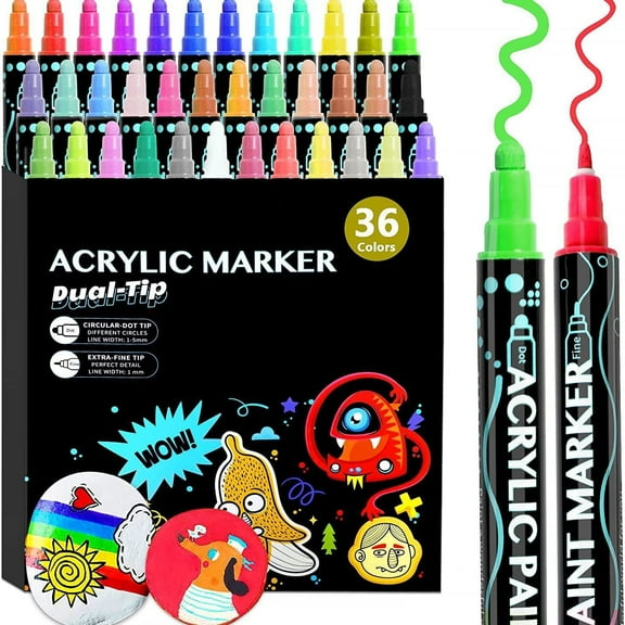 Acrylic Paint Pens Markers, 36 Colors Dual Tip Acrylic Paint Pens for Rock Painting, Wood, Canvas, Stone, Glass, Ceramic Surfaces, DIY Crafts Making Art Supplies (Round Tip and Fine Tip)