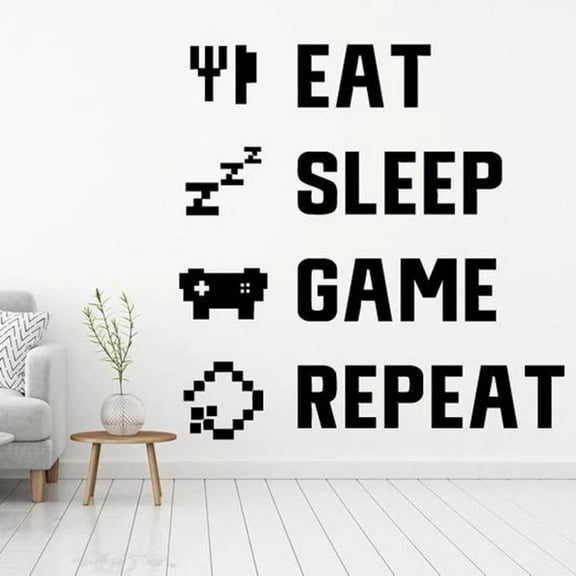 Eat Sleep Game Repeat Wall Decal Gamer Controller Video Games Wall Decals Customized For Kids Bedroom Vinyl Wall Sticker 42x42cm
