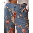 thumbnail image 4 of sicmoss Women's Blue Floral Print Mid Rise Cropped Wide Leg Jeans Boho Baggy with Pockets, 4 of 6