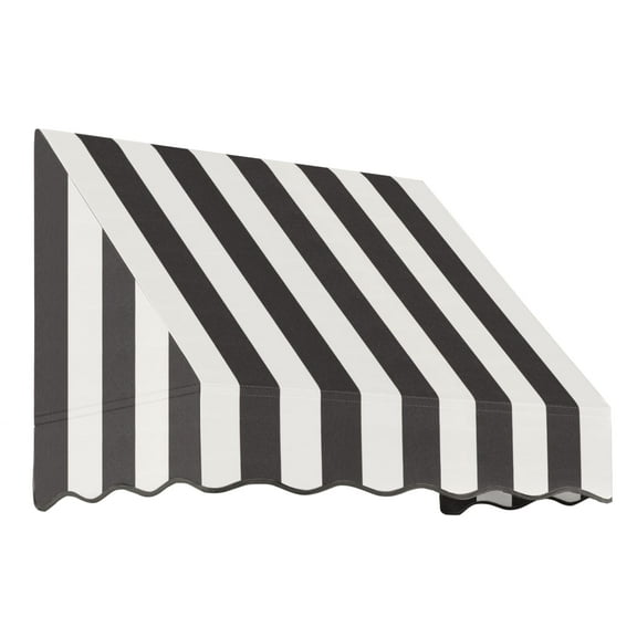 Awntech 4.38 Ft San Francisco Closed-Sided Fixed Awning Canopy (52.5in x 31in x 24in), Black/White Stripe