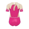 thumbnail image 5 of iiniim Kids Girls Rhythmic Ballet Unitard Figure Ice Skating Jumpsuit Dance Leotard Short Sleeve Bodysuit Hot Pink 16, 5 of 7