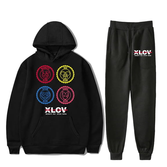 XLOV Member Inspired Print Hoodie Jogger Set - Unisex 2-Piece Casual Pullover Sweatshirt Pants for EVOL Fan support Merch