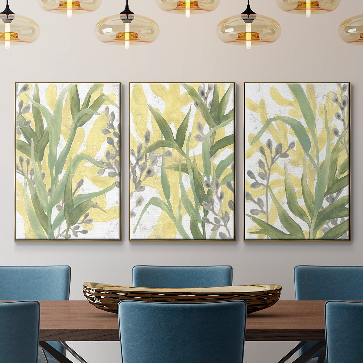 Sea Grass Fresco I - Framed Premium Gallery Wrapped Canvas L Frame 3 Piece Set - Ready to Hang
