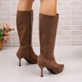 thumbnail image 5 of Women Pointed Toe Side Zipper Stiletto Knee High Boots Solid Color Faux Suede Elegant Fall Winter Boots Multi Color US Size 4.5 To 8.5 Brown, 5 of 9