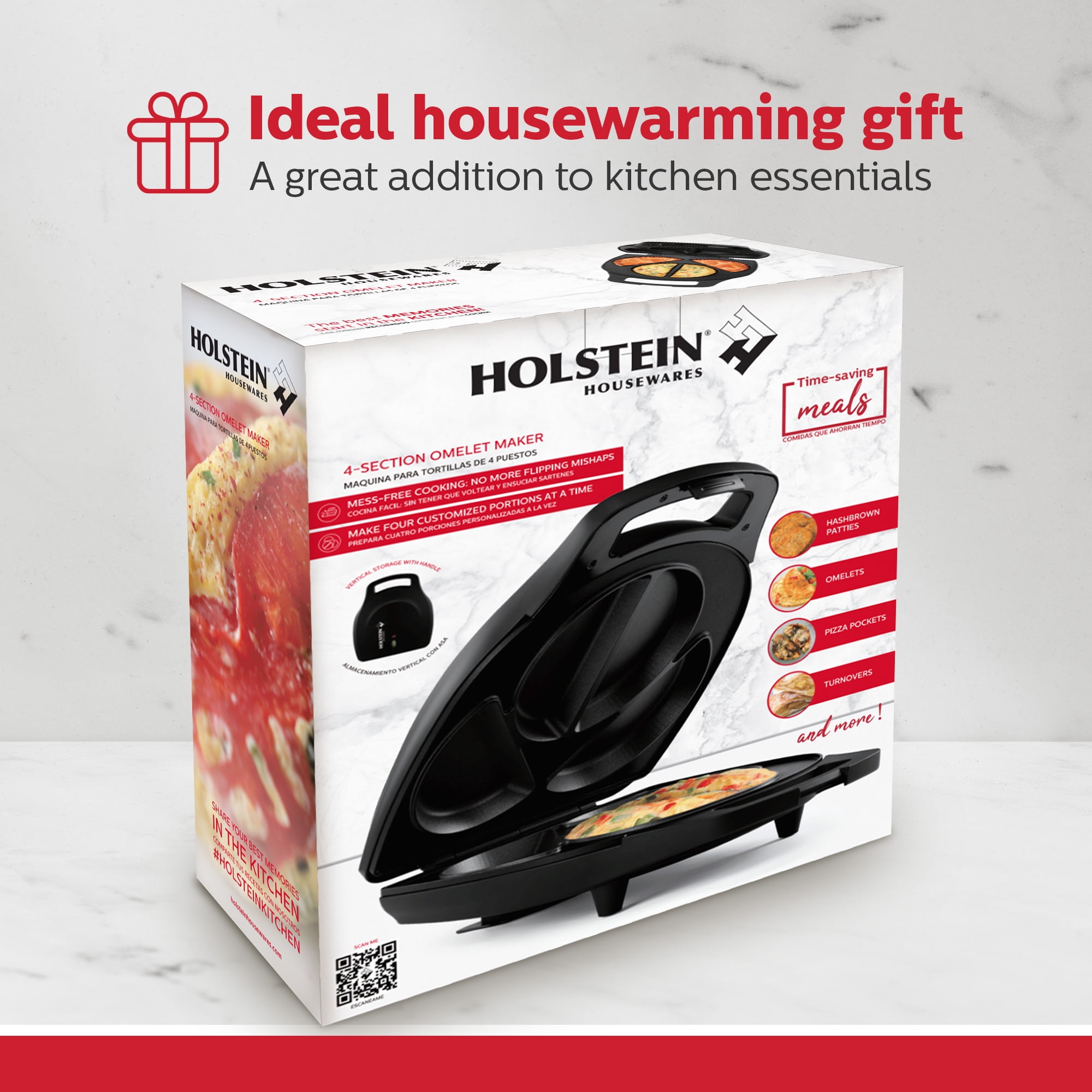 Holstein Housewares - Non-Stick 4 Section Omelet & Frittata Maker - Makes 4 Individual Portions Quick & Easy
