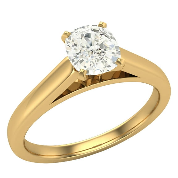 Diamond Engagement Ring For Women Cushion Solitaire 4-Prong GIA Certified 0.75 Carat 14K Gold (K,I2)