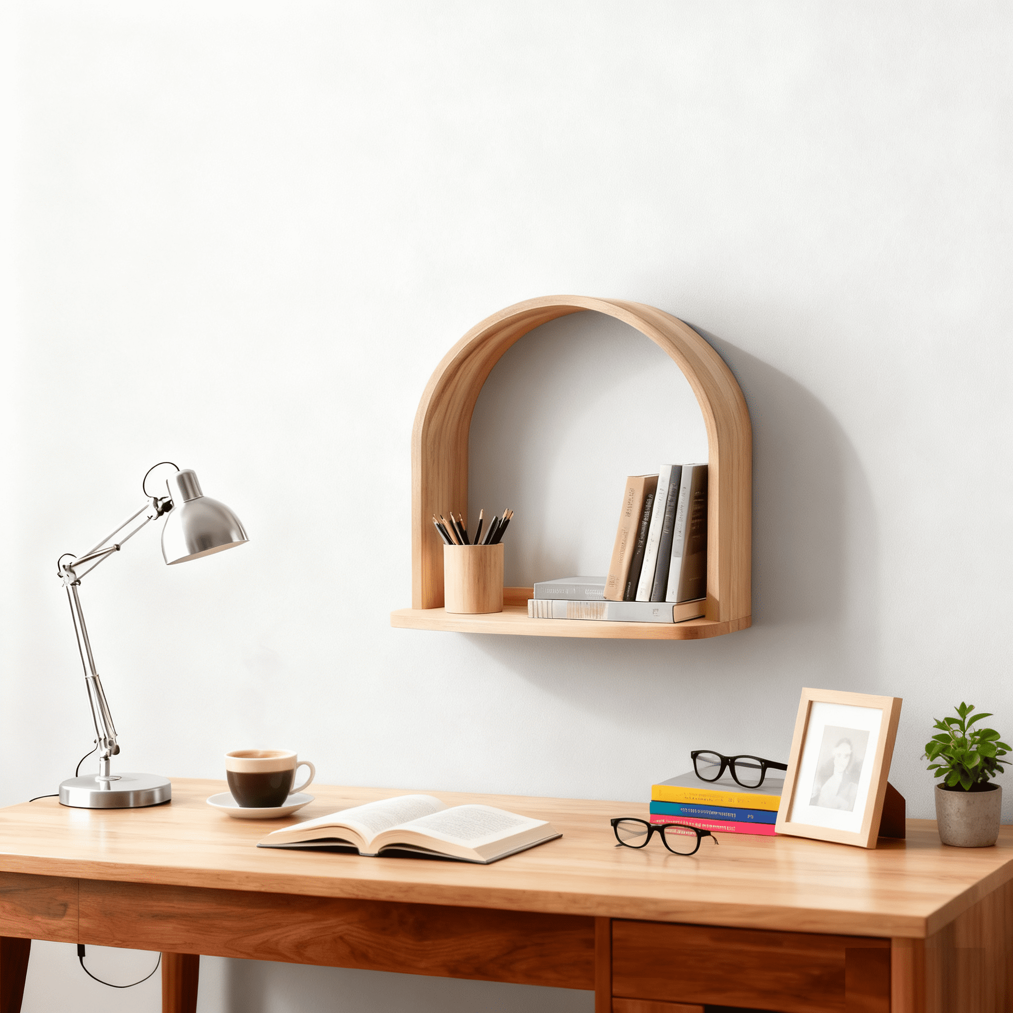 Mainstays 16 in Natural Wood Arch Floating Wall Shelf