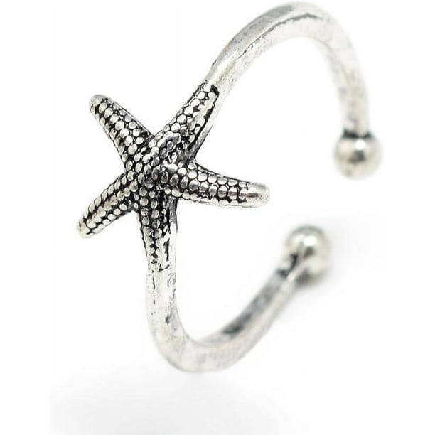 1 unidad de anillos ajustables de aleación con forma de estrella de mar para hacer joyas, anillos de metal plateado decorativos