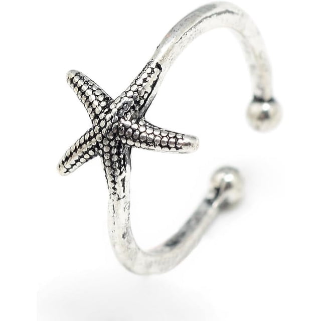 1 unidad de anillos ajustables de aleación con forma de estrella de mar para hacer joyas, anillos de metal plateado decorativos