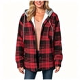 thumbnail image 2 of Coorders Women's Heavyweight Fleece Shacket Jackets with Hooded, Women's Flannel Hooded Plaid 2025 Shacket Thick Coat ,Women's Plus Dark Red,Size L, 2 of 4