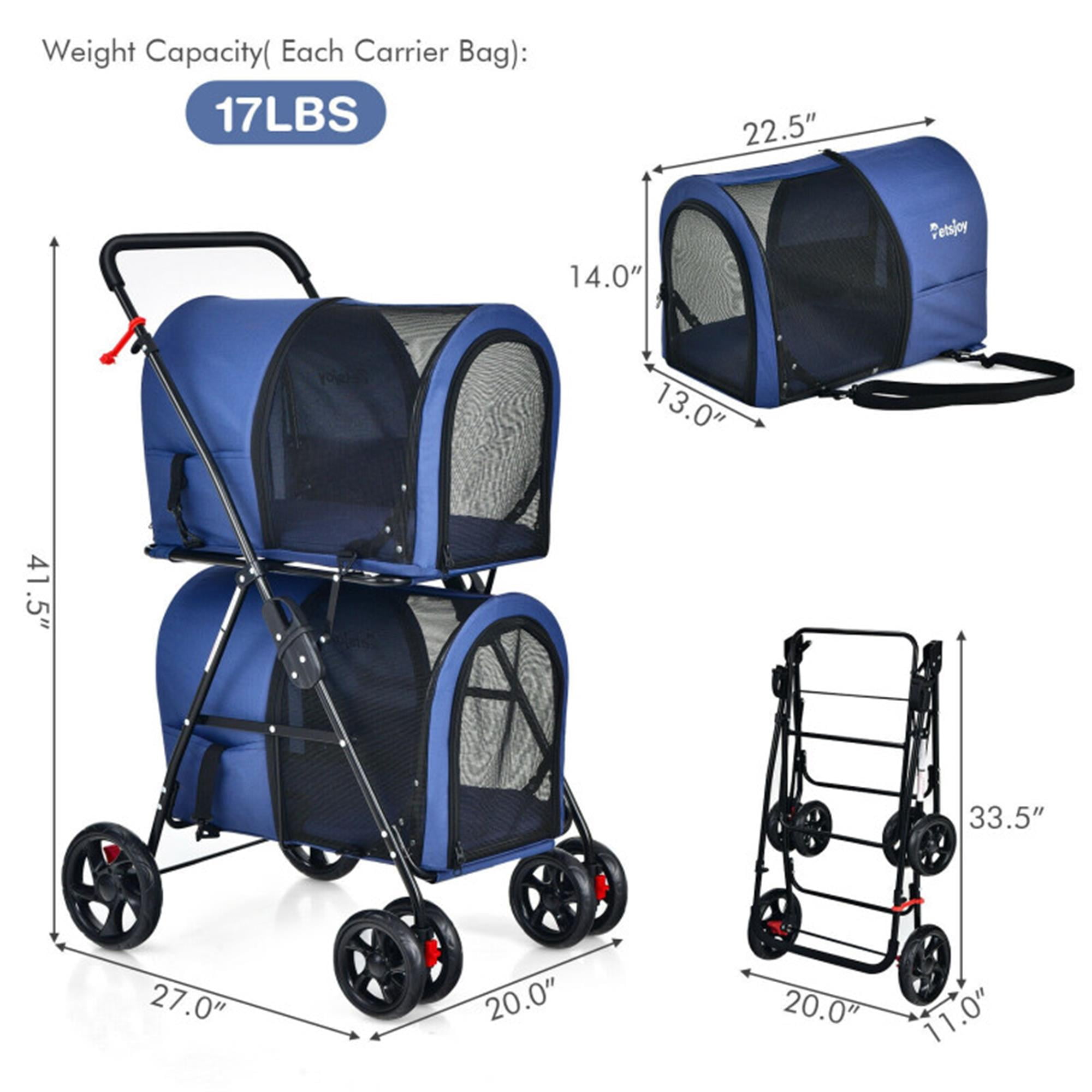 Pefilos 41" Double Pet Stroller Dog Cat Cage Jogger Stroller, 4-in-1 Travel Foldable Carrier Puppy Stroller with Detachable Carriers and Travel Carriage, Blue Pefilos 41" Double Pet Stroller Dog Cat Cage Jogger Stroller, 4-in-1 Travel Foldable Carrier Puppy Stroller with Detachable Carriers and Travel Carriage, Blue