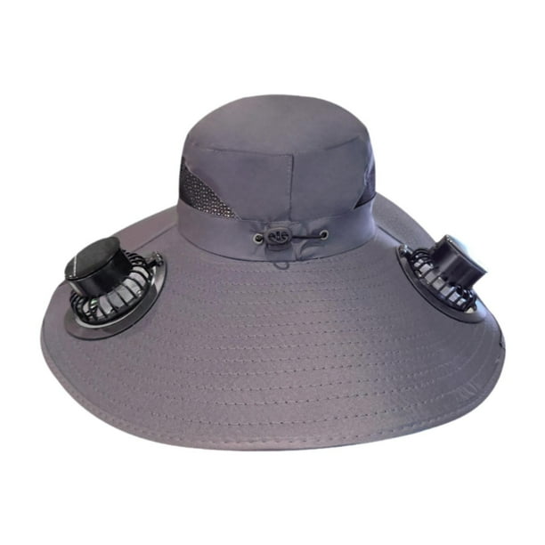 Sombrero con ventilador solar para exteriores, transpirable, cómodo, ajustable, recargable Gris oscuro