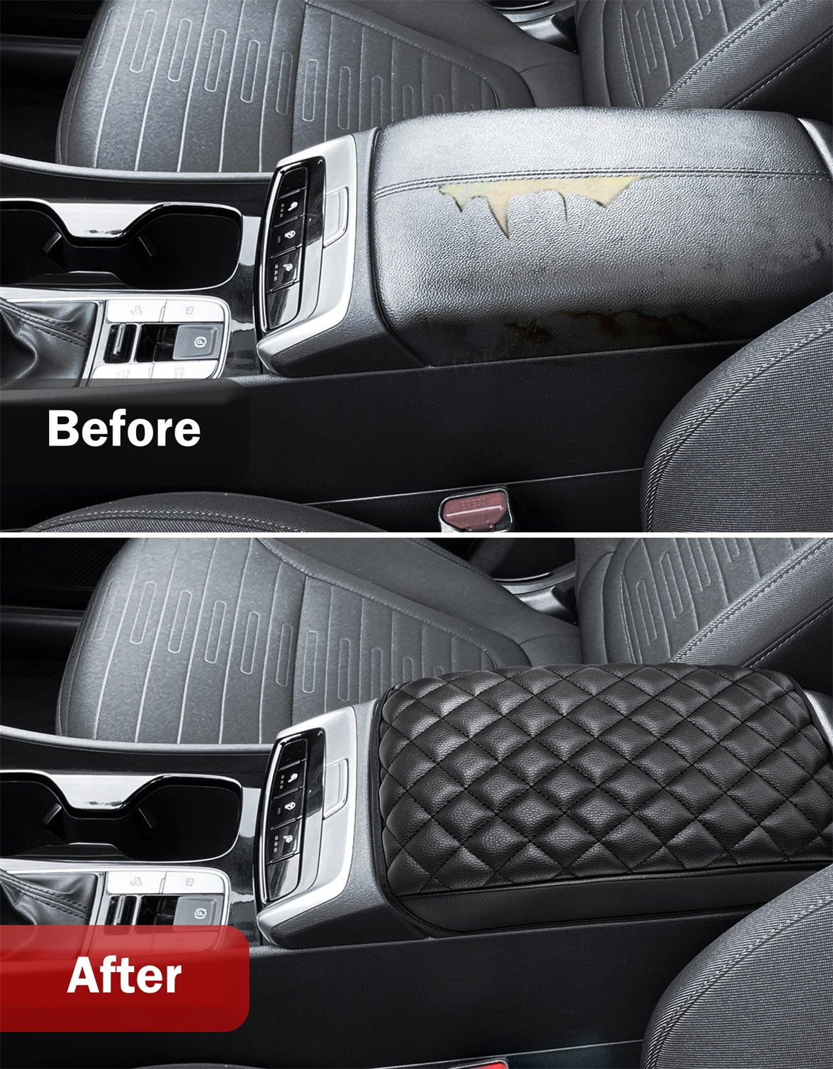 KBH Center Console Cover for Hyundai Tucson Accessories 2022-2024, Leather Armrest Cover for Car Interior, Black