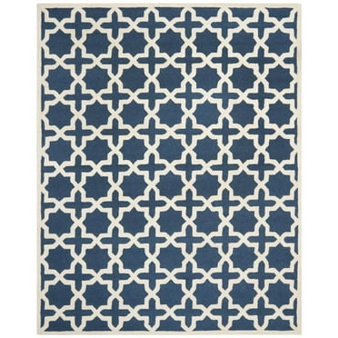 SAFAVIEH Cambridge Liz Geometric Wool Area Rug, Navy Blue/Ivory, 2'6" x 4'