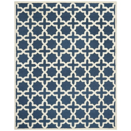 SAFAVIEH Cambridge Liz Geometric Wool Area Rug, Navy Blue/Ivory, 6' x 9'