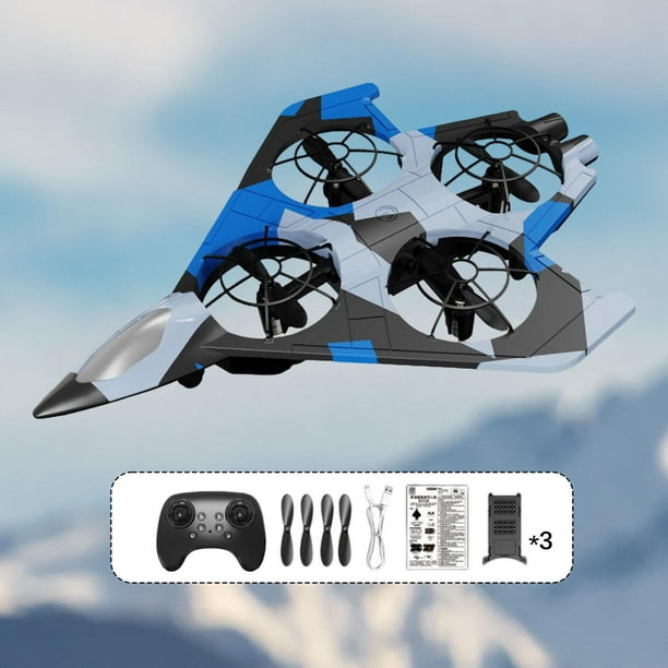 Avión de control remoto, juguete volador para exteriores, helicóptero de portátil con de 360 degree, ideal para niños, principiantes y adultos. Azul con 3 baterías