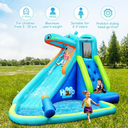 Chateau Gonflable D Enfant Design Hippopotame Avec Piscine Toboggan Mur D Escalade Aire De Jeu A L Interieur L Exterieur Pour Les Enfants 3 10 Ans Charge Maximale 90 Kg Souffleur Non Inclus Walmart Canada