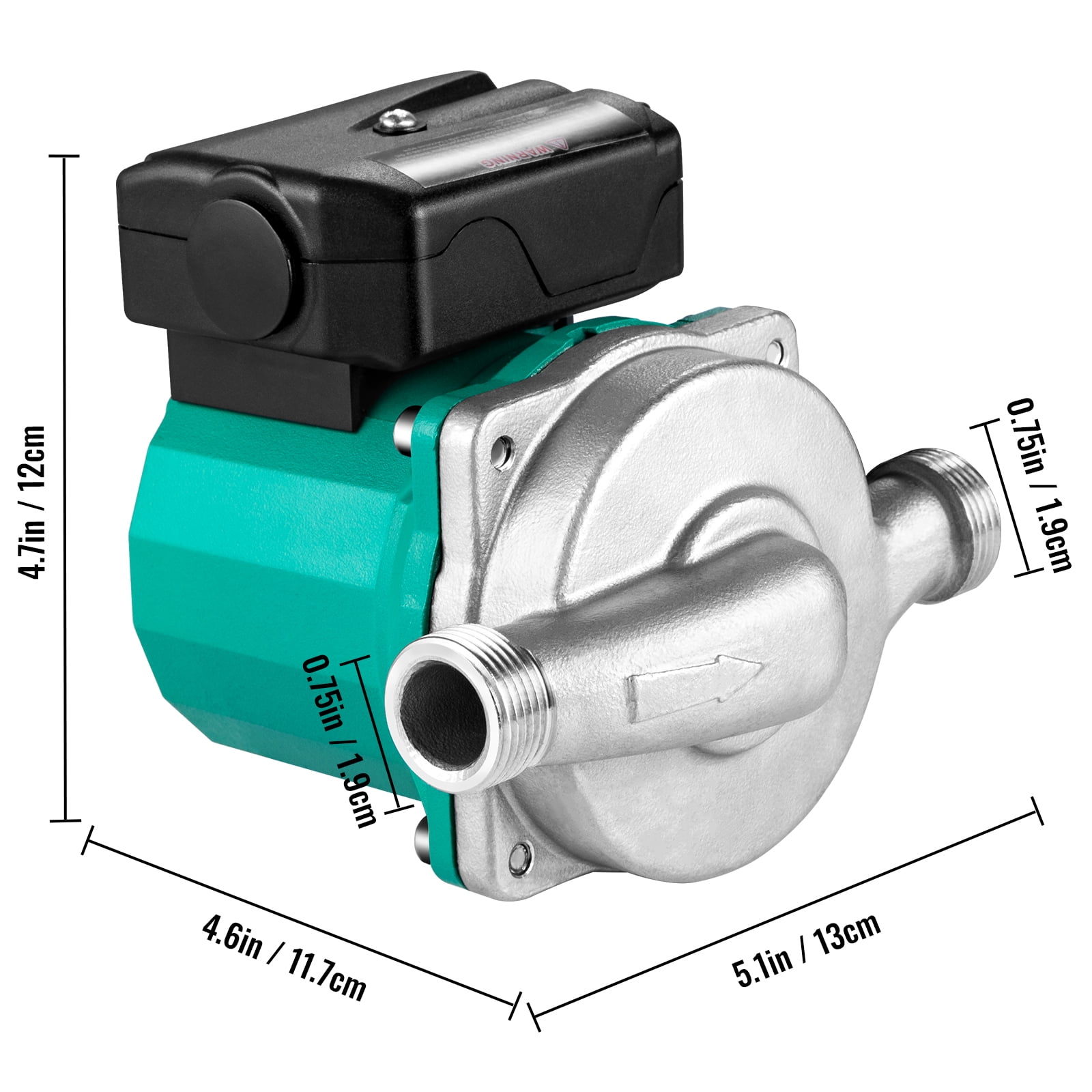 VEVOR Recirculating Pump, 93W 110V Water Circulator, Automatic Start, NPT 3/4" with Brass Fittings