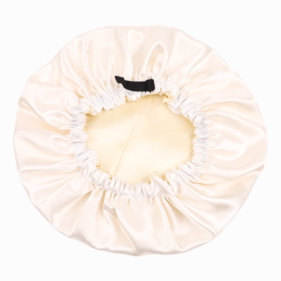 Double-Layer Satin Sleep Cap Adjustable Reversible Flat-Edge Silk-Like Hair Care Cap for Beauty & Makeup（white gold）