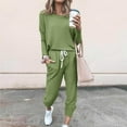 thumbnail image 2 of ATOYSOY Women's Trendy Tracksuits Two Piece Outfits Activewear Tops Drawstring Joggers Pants Casual Round Neck Lounge Sets Pajamas Fall Long Sleeve Sweatsuits Green M, 2 of 5