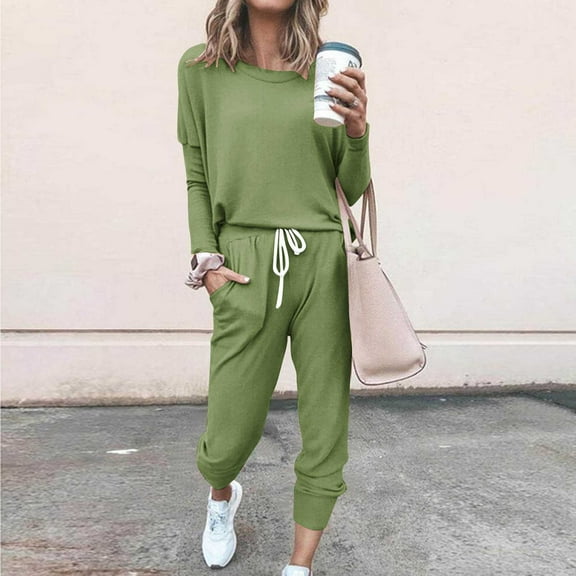 Xunlbb Women's Sweatshirt Set Women Loose Two-piece Sets Solid Long Sleeve Tops Casual Pants Sweatsuit Christmas Gift,Size S-5XL