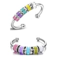 thumbnail image 3 of Enamel Fidget Rings for Anxiety for Women, Men, Open Adjustable Silver Stainless Steel Spinner Rings with Color Beads, Aesthetic Jewelry (3 Rings), 3 of 5