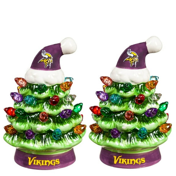 Minnesota Vikings 2-Pack 4" Ceramic LED Christmas Tree Set