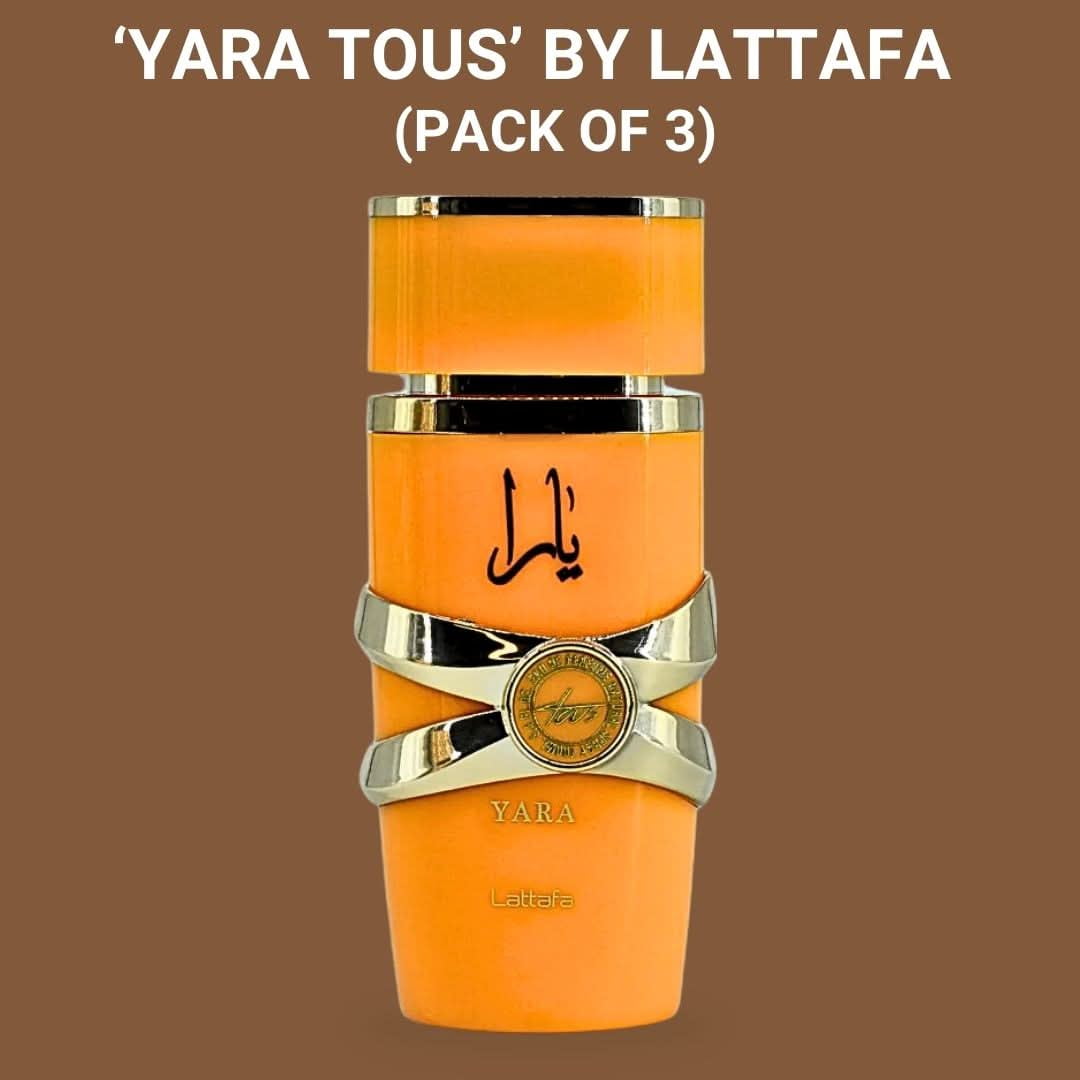 Yara Tous Eau de Parfum Spray 100ml (3.4 oz) by Lattafa (Pack of 3)