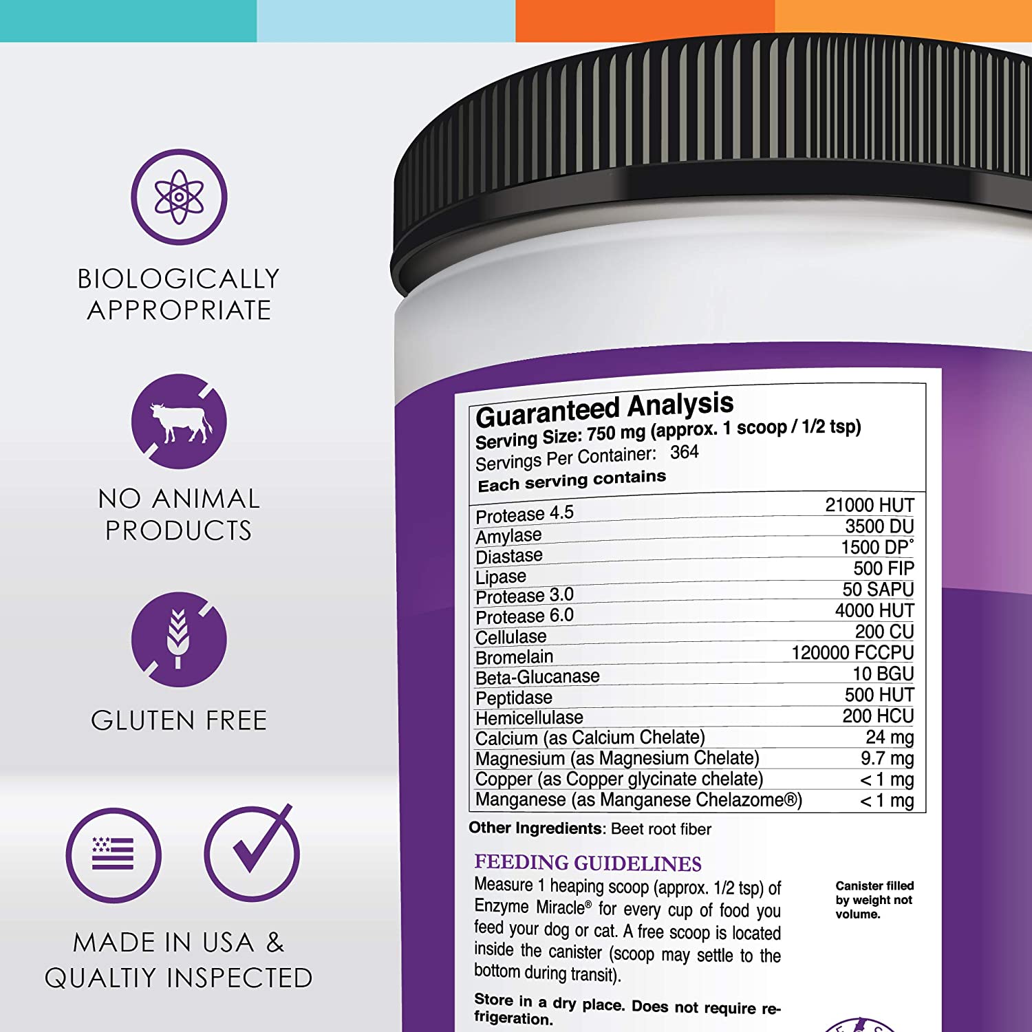 Enzyme Miracle | 364 Servings, Powder | Digestive Enzymes for Dogs and Cats | For indigestion, food intolerance, weight gain, weight loss, stool eating, and improved elimination