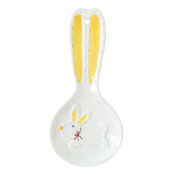 Ceramic Spoon Rest with Bunny Ears, 8.5 x 3.9 x 0.9 in, Cute Cooking Utensil Holder for Kitchen Stove Top, Versatile Small Dessert Plate, Space-Saving Organizer, Easter Bunny Gift