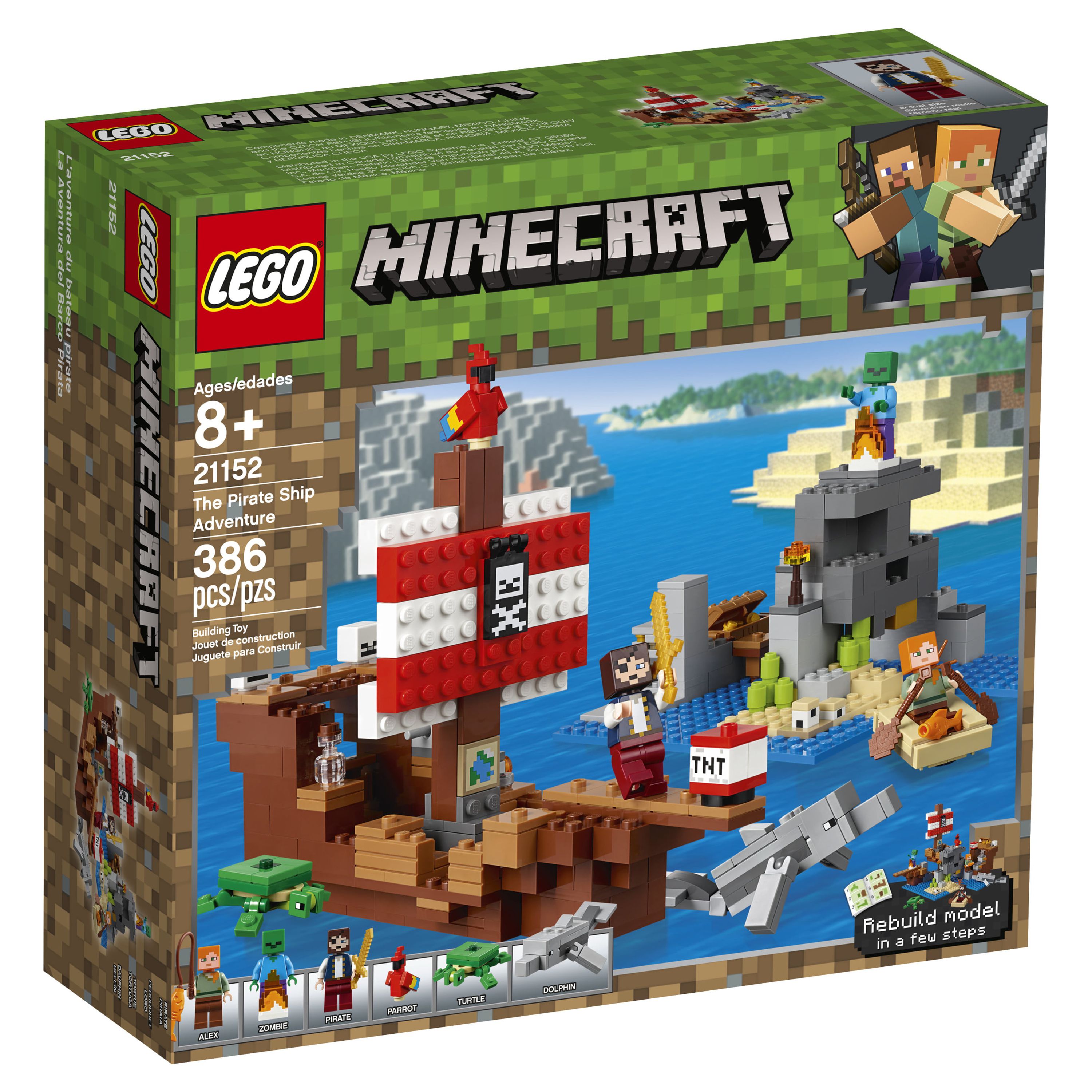 LEGO Minecraft The Pirate Ship Adventure 21152 Pirate Ship Boat Shark Treasure Chest Building Toy Kit (386 Pieces) - image 5 of 6