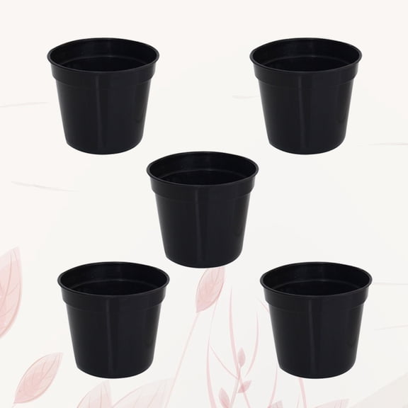 NICEXMAS 5-Pack Black Round Plastic Flower Pots with Deep Basin for Planting and Storage Use