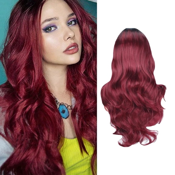 Gradient Red Party Wigs Long Curly Hair Natural Synthetic Wavy Hair for Women