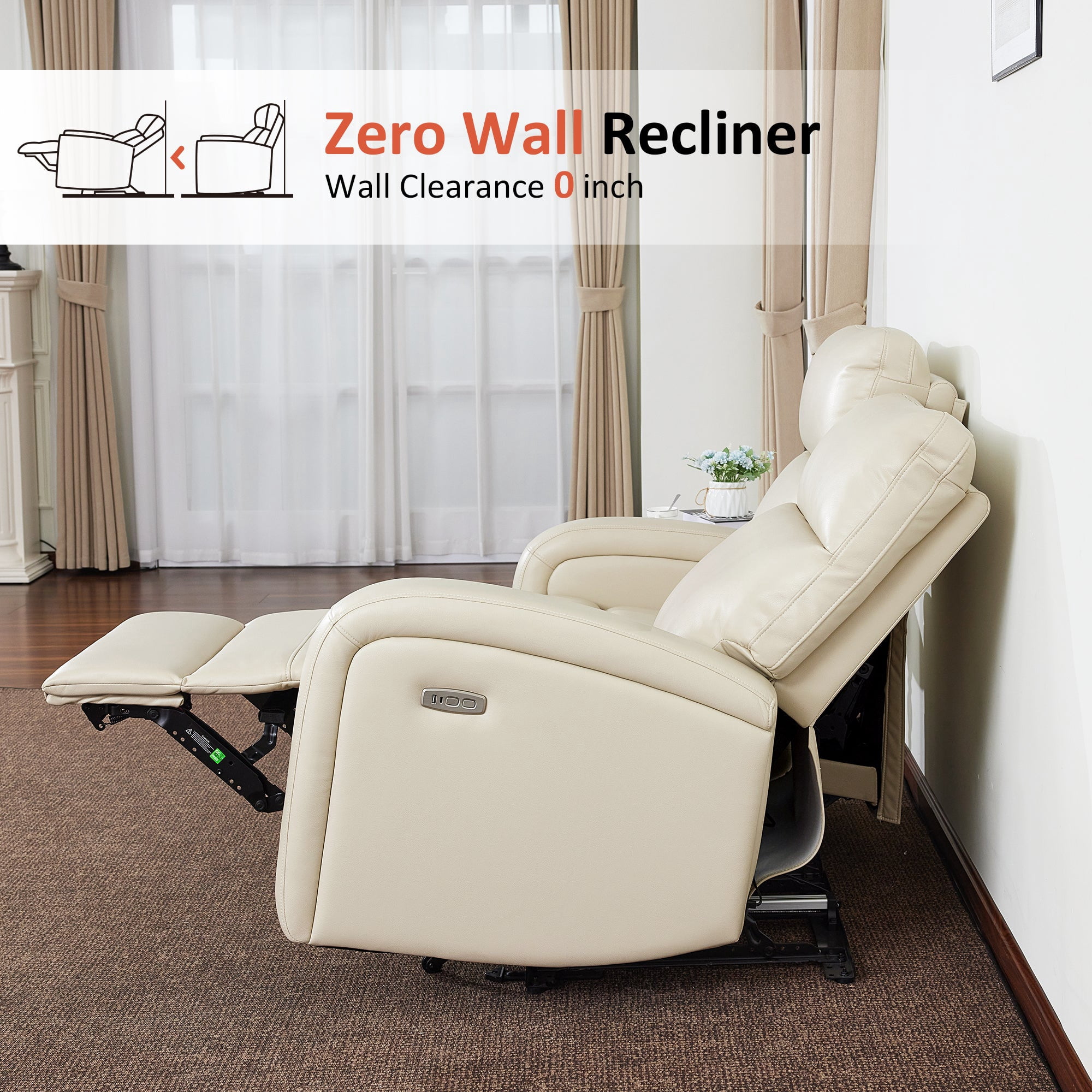 MCombo 56" Zero Wall Hugger Power Recliner Loveseat Sofa for Small Space, Living Room, RV, Beige