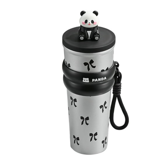 24 OZ Stainless Steel Tumbler with Lid and Straw, Panda Insulated Water Bottle Leak Proof for Hot and Cold, Portable Iced Travel Coffee Mug, Reusable Thermal Coffee Cup For Women Women