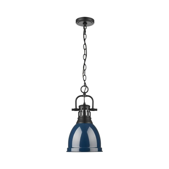 Yep by Golden Lighting Duncan 1-light 9in Chain Hung Pendant in Matte Black and Navy Blue shade