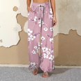 thumbnail image 7 of WTOBBY Women's Floral Print Wide Leg Pants with High Waist Drawstring Loose Casual Design and Side Pockets for Comfortable Summer Wear ,Pink M, 7 of 7