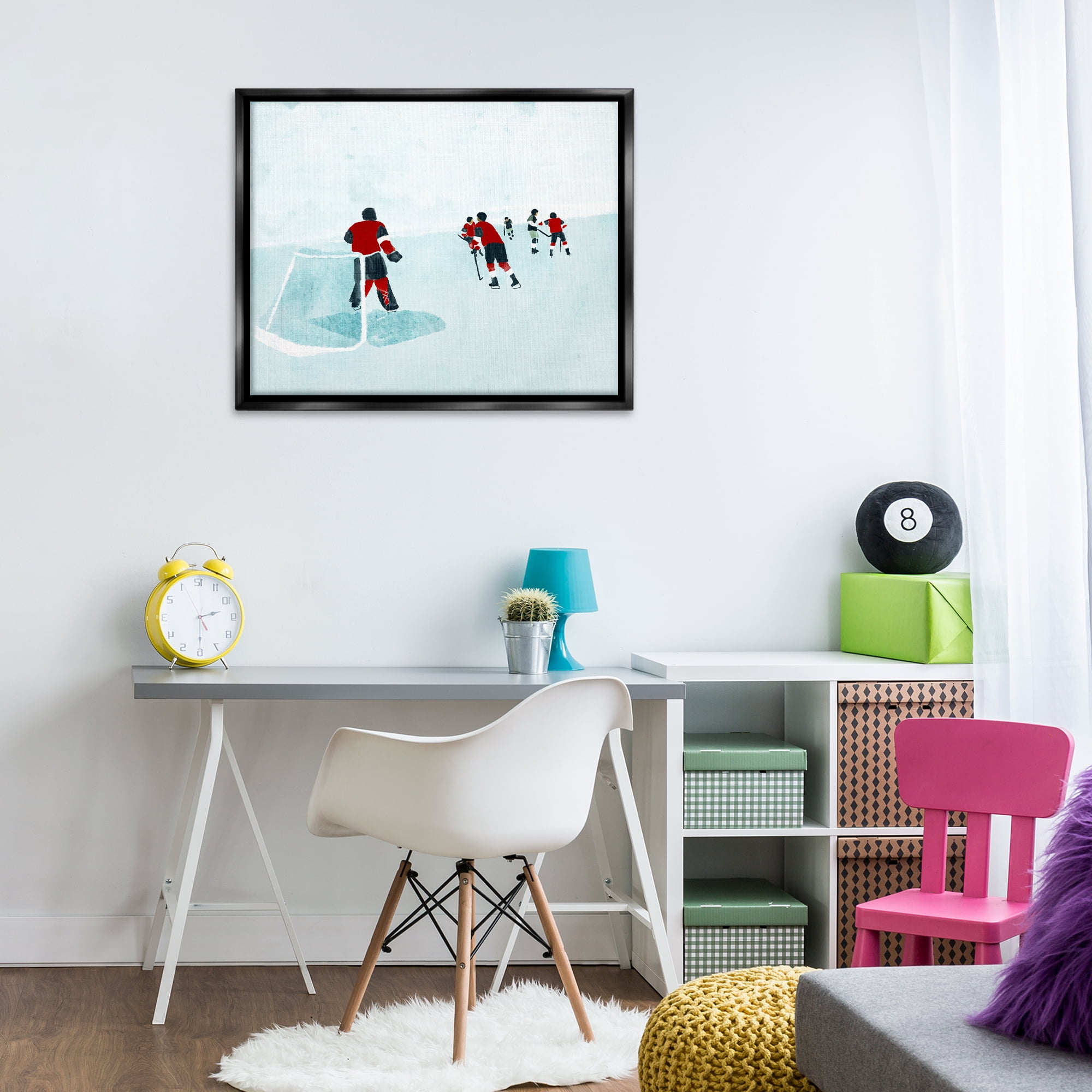 Stupell Industries Hockey Players on Ice Sports Painting Black Floater Framed Canvas Art Print Wall Art, 31 x 25