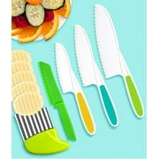 5 Pcs Kids Knife Set, Kids Safe Cooking Knives, Nylon Kids Kitchen Knife with Crinkle Cutter, Serrated Edges Plastic Toddler Knife Kids Knives for Real Cooking & Cutting Fruit, Bread, Lettuce, Type 1