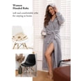 thumbnail image 4 of Long Hooded Robes for Women Luxurious Plush Bathrobes with Pockets & Waist Belt Full Length Bathrobe Winter Warm Sleepwear - L & Light Gray, 4 of 8