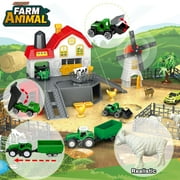 Farm Toy Playset with 49 Pieces - Barn House, 12 Animal Figurines, Tractor Truck, Fences & Play Mat | Educational Learning Toys for Kids Ages 3-12 (ASTM Certified)