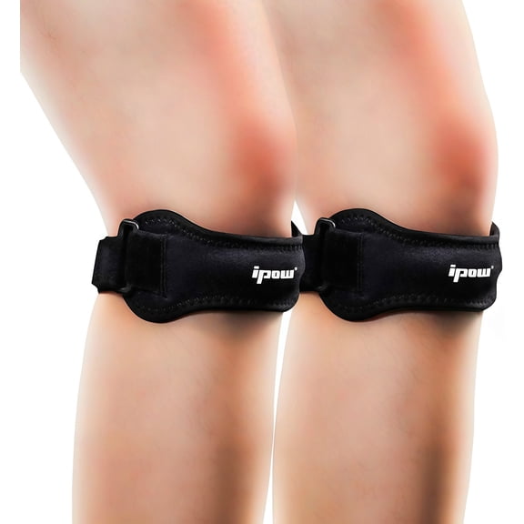 IPOW 2-Pack Adjustable Knee Strap Patella Stabilizer for Kids, Black Comfort Brace for Running Soccer Basketball Hiking Volleyball Squats