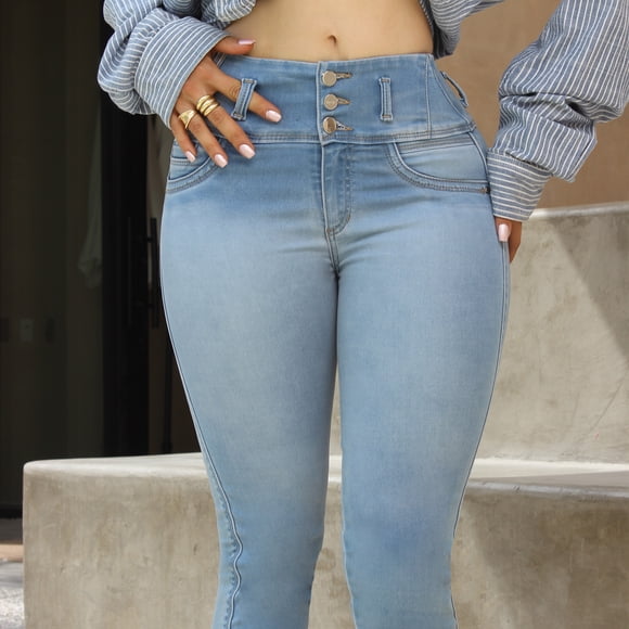 Pantalón Capri Mujer Mezclilla Tiro Medio Azul Claro