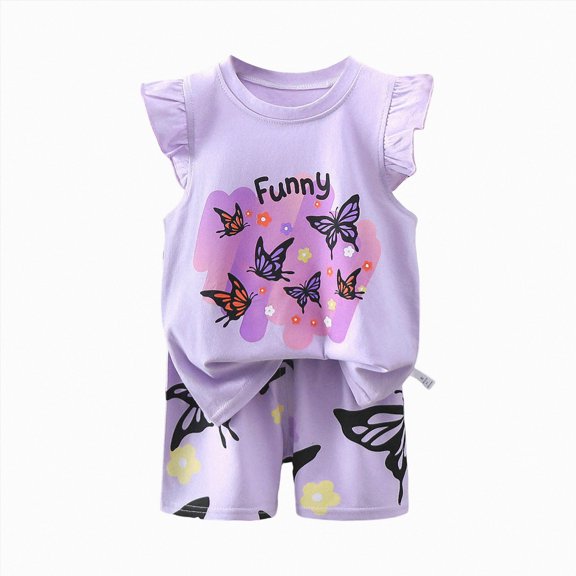 larppty 2-Piece Summer Pajamas for Kids Girls Mermaid Short Sleeves Tee and Shorts Toddler Cool PJs Set(Dark Purple,6-9 Months)
