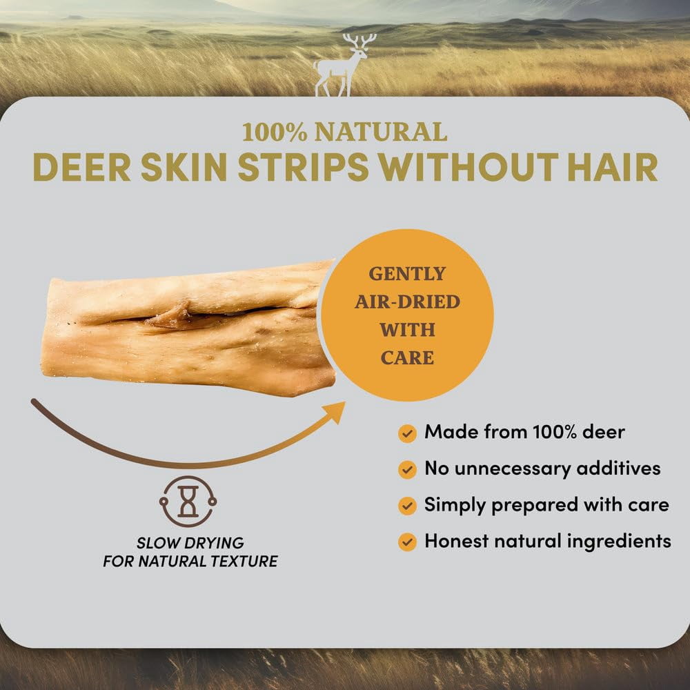 Oldfield Naturals Deer Skin Strips Dog Treats, Venison Dog Chews, Air Dried Hair-Free Deer Skin, Single Ingredient High Protein Natural Dog Chews for Sensitive Dogs, 2.2 lb