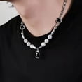 thumbnail image 3 of Eosunjian Men Necklace Punk Hip-hop Imitation Pearls Adjustable Electroplating Decoration Gift Male Faux Gem Pendant Necklace Clavicle Chain for Club Black, 3 of 11