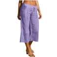 thumbnail image 4 of ShomPort Casual Capris for Women Cotton Linen Summer Low Waist Drawstring Wide Leg Capri Pants Vacation Beach, 4 of 7