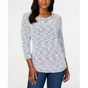 Karen Scott Women's Space Dye 3/4 Sleeve Top Grey Size Petite Small