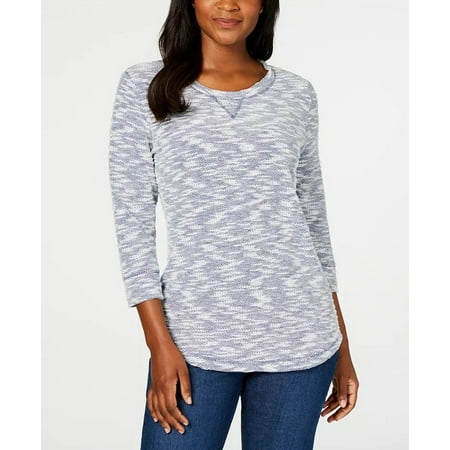 Karen Scott Women's Space Dye 3/4 Sleeve Top Grey Size Petite Small